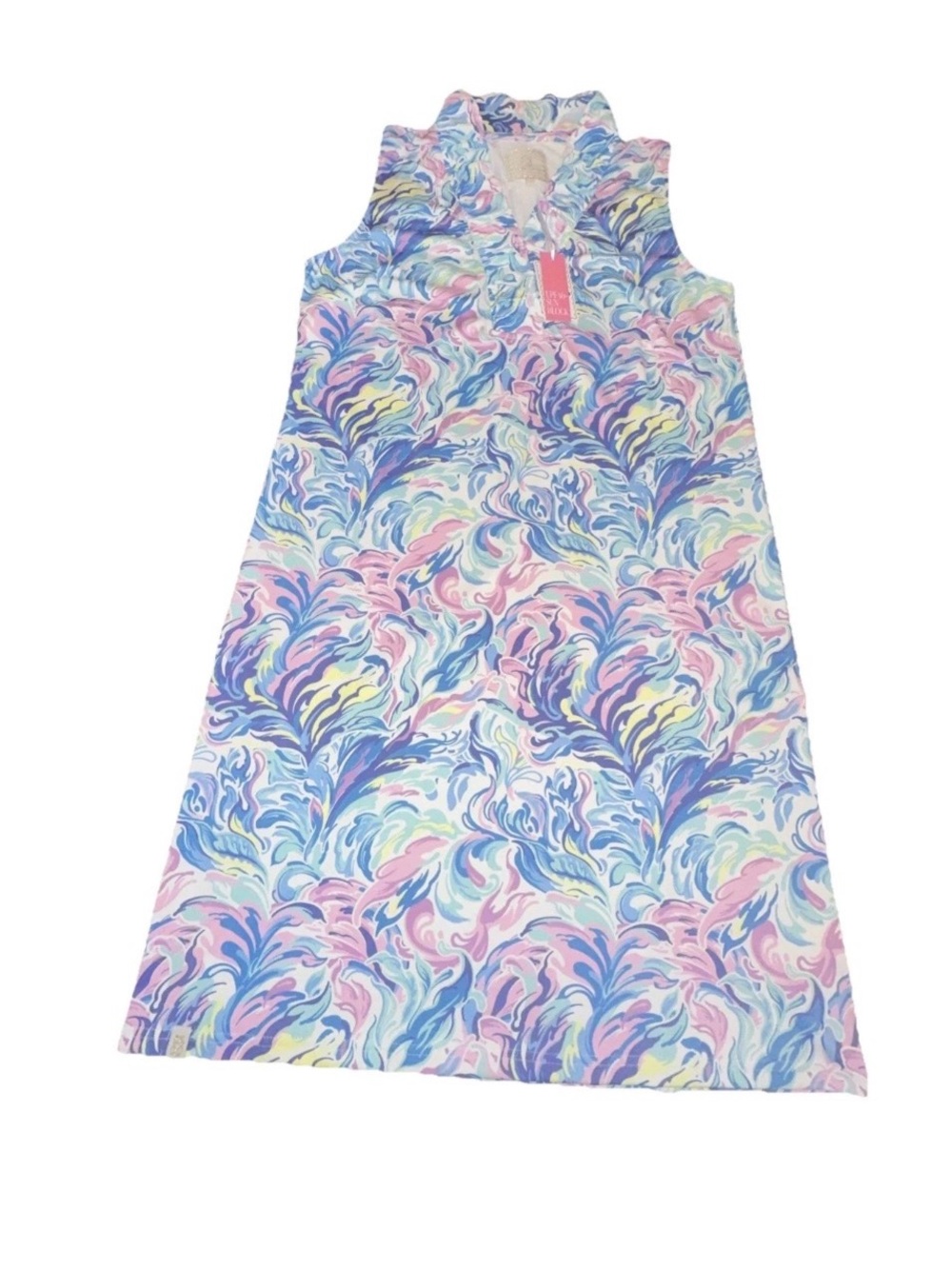 Simply Southern L Ruffle Neck Collar Women’s Dress Watercolor Upf50 New With Tag
